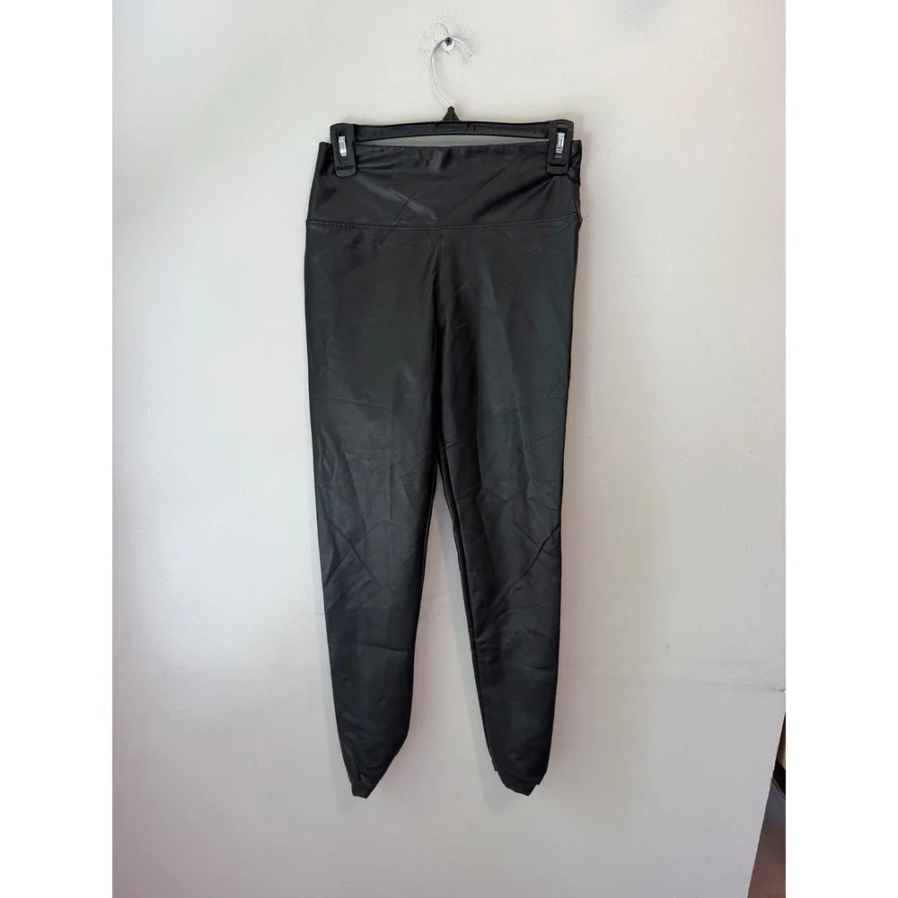 American Eagle Faux Leather Leggings Black High Waisted Matte Stretch Small